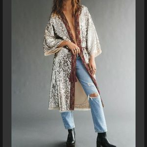 Free People Light Is Coming gold sequin embroidered kimono duster